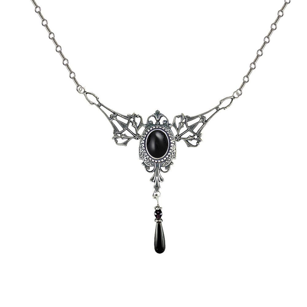 Sterling Silver Victorian Necklace With Black Onyx